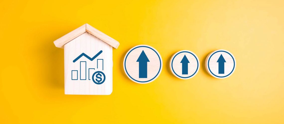 Growth graph and upward arrow representing cost savings and improved home value